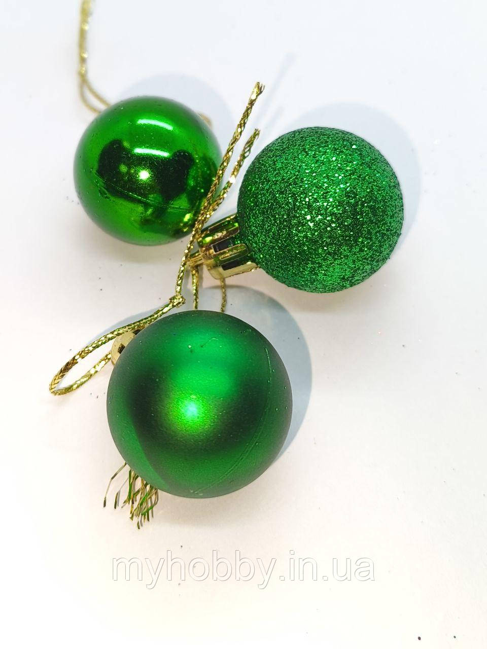 Кулі новорічні мікс зелені 3см -3шт, фото 1