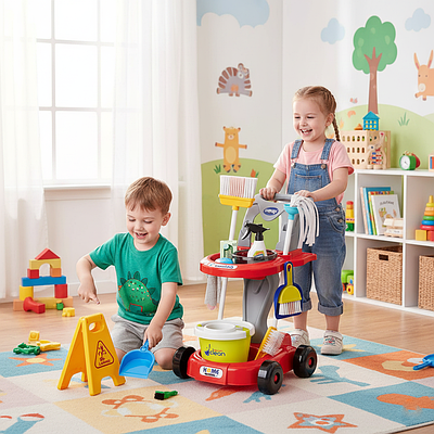 Дитячий набір для прибирання 19 предметів візок відро швабра щітка розпилювач іграшка для дівчаток і хлопчиків