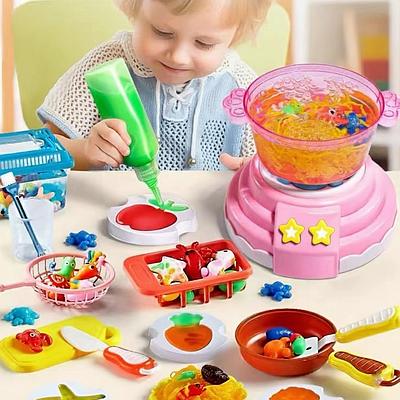 Набір для дитячої творчості та ліплення створення фігурок з аквагелю мультиварка форми 12 гелів світло звук посуд