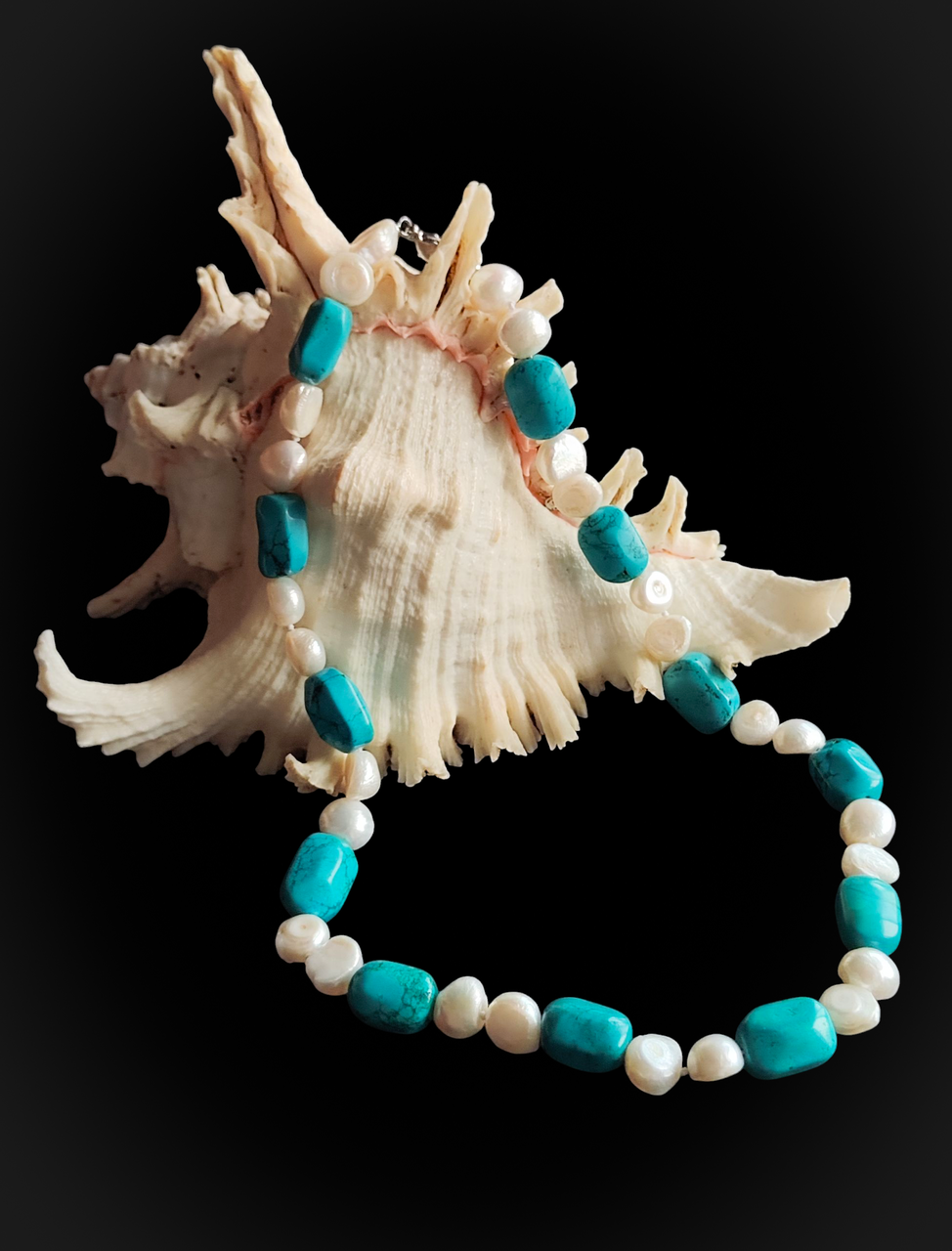 Намисто з бірюзи та перлів. Буси бірюза та перли. Кольє натуральна бірюза. Німеччина, фото 1