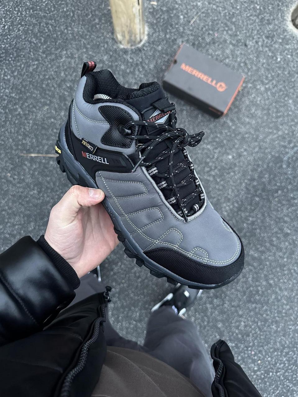 Чоловічі зимові термо кросівки Merrell Moc II сірі з чорним водонепроникні з технологією Cordura, фото 1