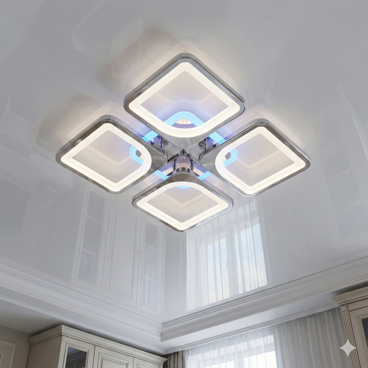 Квадратна люстра на стелю Diasha 80W до 18 м² колір Хром S8060/4HR 3color, фото 1