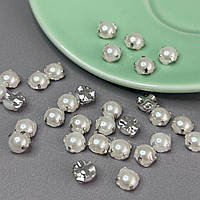 6 мм - Напівбусини в оправі, пришивні - 10г білий