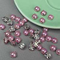 6 мм - Напівбусини в оправі, пришивні - 10г рожевий