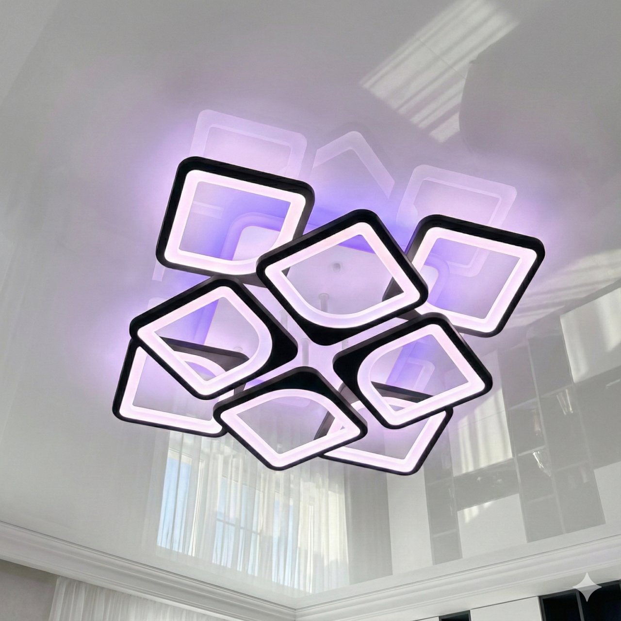 Лед люстра квадрат Vatan Light 192W до 30 м² колір Чорний 1142/4+4 BK 3color, фото 1