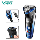Електробритва VGR V-387 для вологого та сухого гоління з трьома плавальними головками з відкидним тримером IPX6 Чорний із синім, фото 2