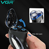 Електробритва VGR V-387 для вологого та сухого гоління з трьома плавальними головками з відкидним тримером IPX6 Чорний із синім, фото 3