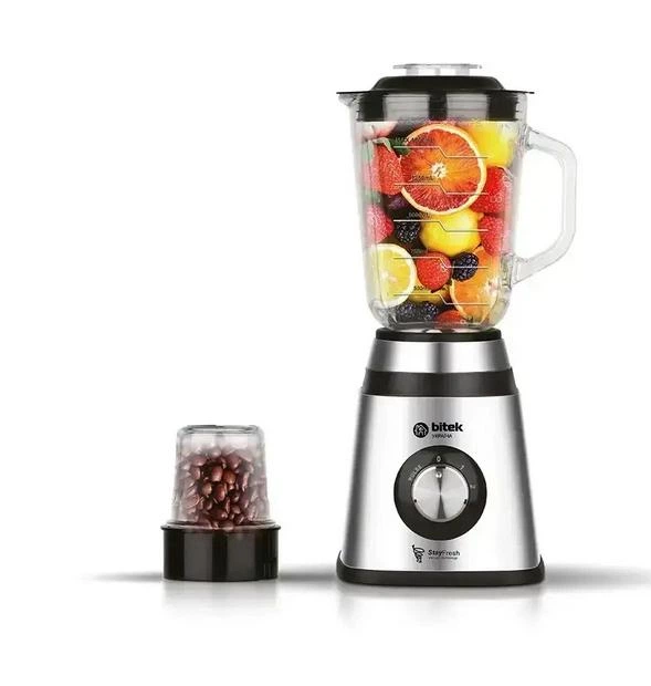 Блендер стаціонарний Bitek BT-2834 з кавомолкою неіржавка сталь 1.5 л чаша 2800 Вт Сірий, фото 1