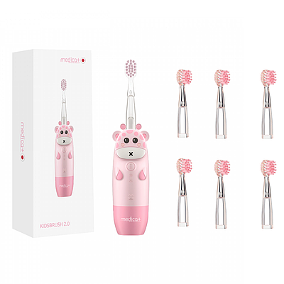 Дитяча зубна щітка MEDICA+ KidsBrush 2.0 Pink + Насадки (6 шт) (Japan)
