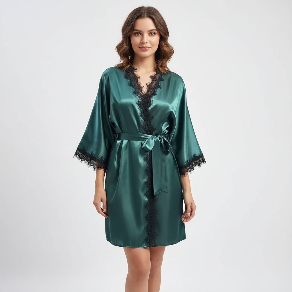 Халат атласний з мереживом.