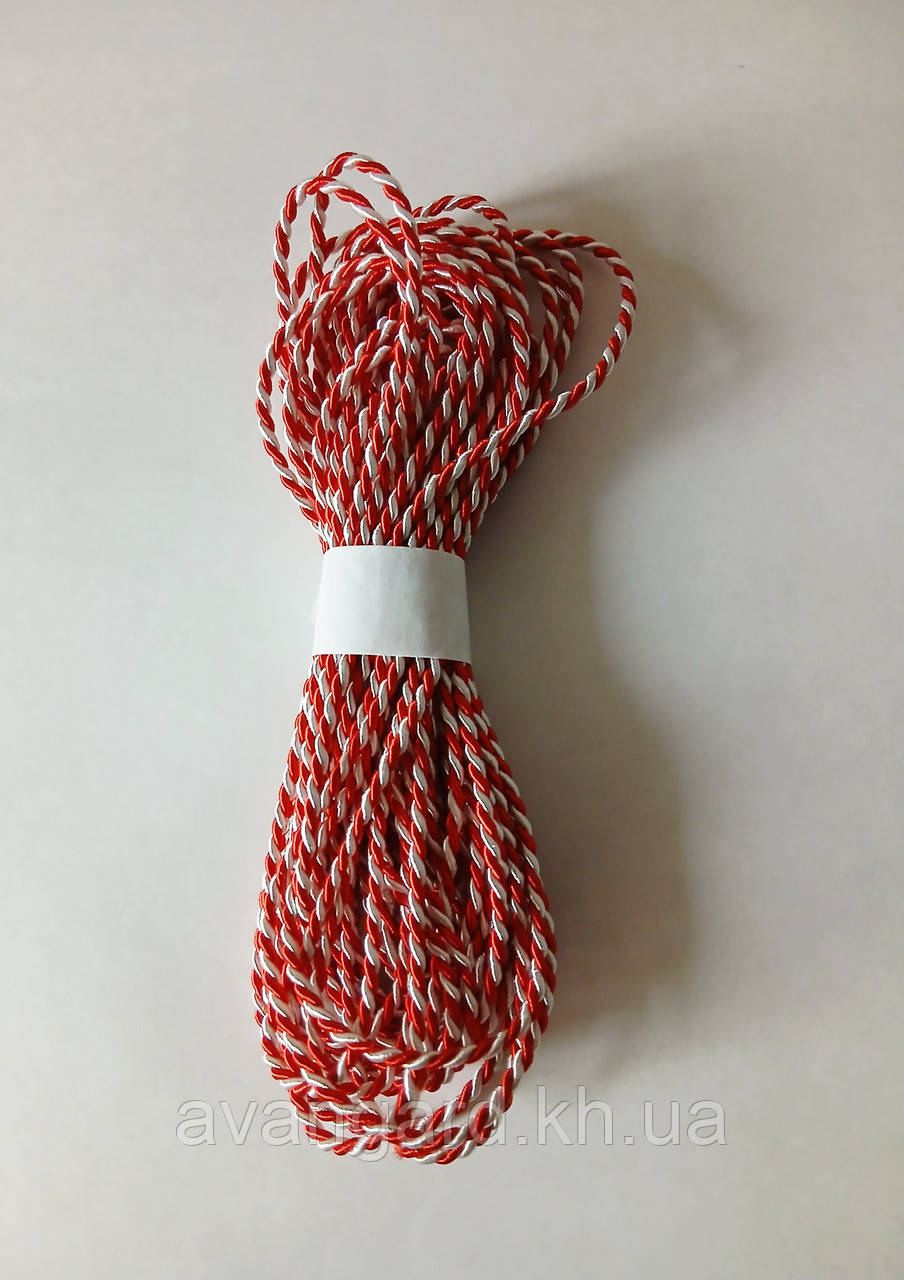 Шнур декоративний 3 мм червоно-білий (10 метрів), фото 1