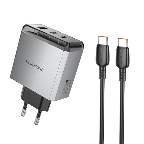 Зарядний пристрій блок живлення BOROFONE BN22 Lena PD65W (2C1A) charger set (C to C(EU) Сірий, фото 1