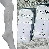 Білі гладкі колготки з камінчиками збоку по ніжці