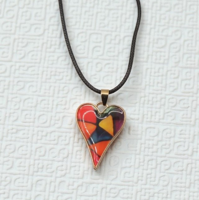 Кулон золотисте серце з мозаїкою на шнурку 4 см (довжина шнурка 45+5 см), фото 1
