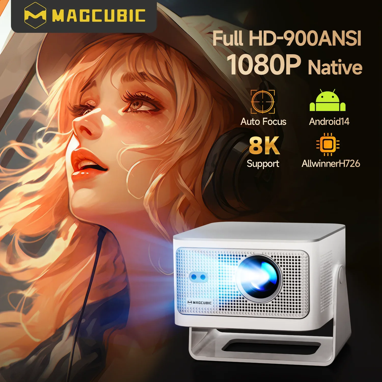 Проєктор Magcubic HY350 Max Auto Focus 900ANSI 8K Android14 Wi-Fi 6 Новинка 2025!, фото 1