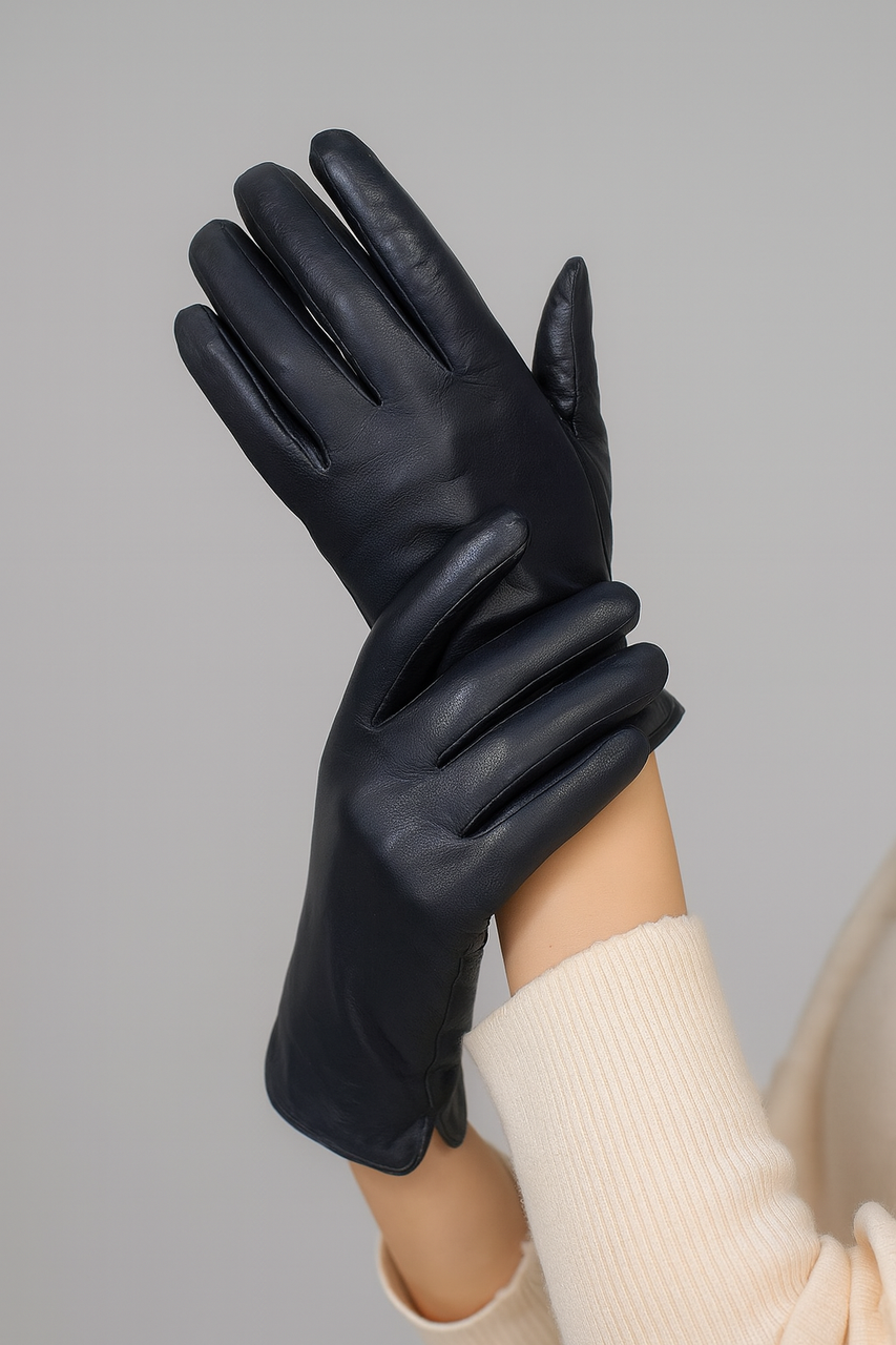 Рукавиці жіночі з екошкіри на шерсті чорні (№ В23), фото 1