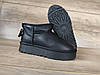 Угги Черные UGG мини короткие на высокой подошве кожаные с натуральной шкрстью внутри, фото 9