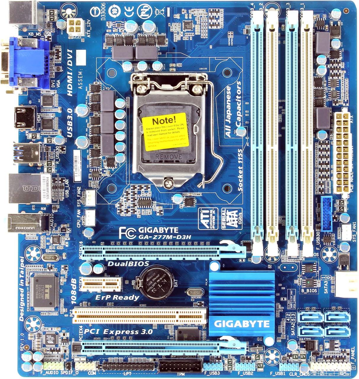 НАДІЙНА ТОПОВА ПЛАТА s1155 GIGABYTE GA-Z77M-D3H Rev 1.0 на DDR3! ПІДТРИМУЄ  і3, і5, і7 - 3 ПОК з ГАРАНТІЄЮ LGA1155, фото 1