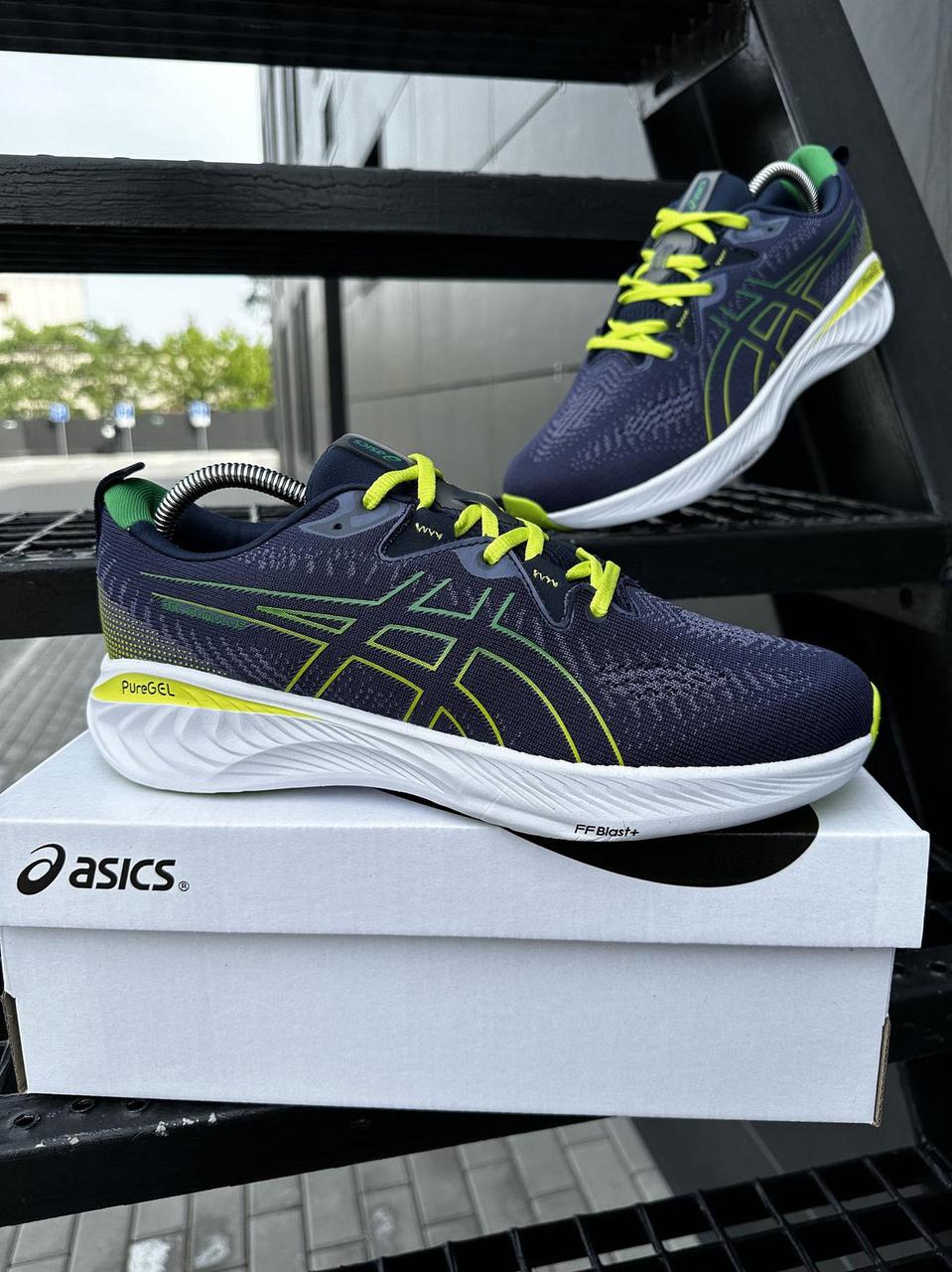 Чоловічі кросівки Asics GEL-CUMULUS сині з салатовим для бігу сітчасті спортивні, фото 1