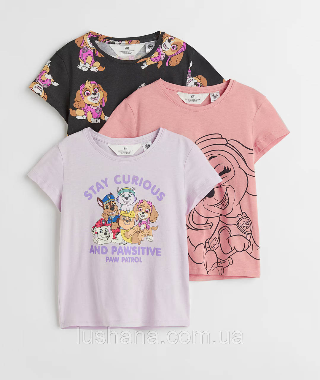 Футболки H&M на дівчинку / щенячий патруль / набір 3 шт. / 134-140, 8-10 років, фото 1