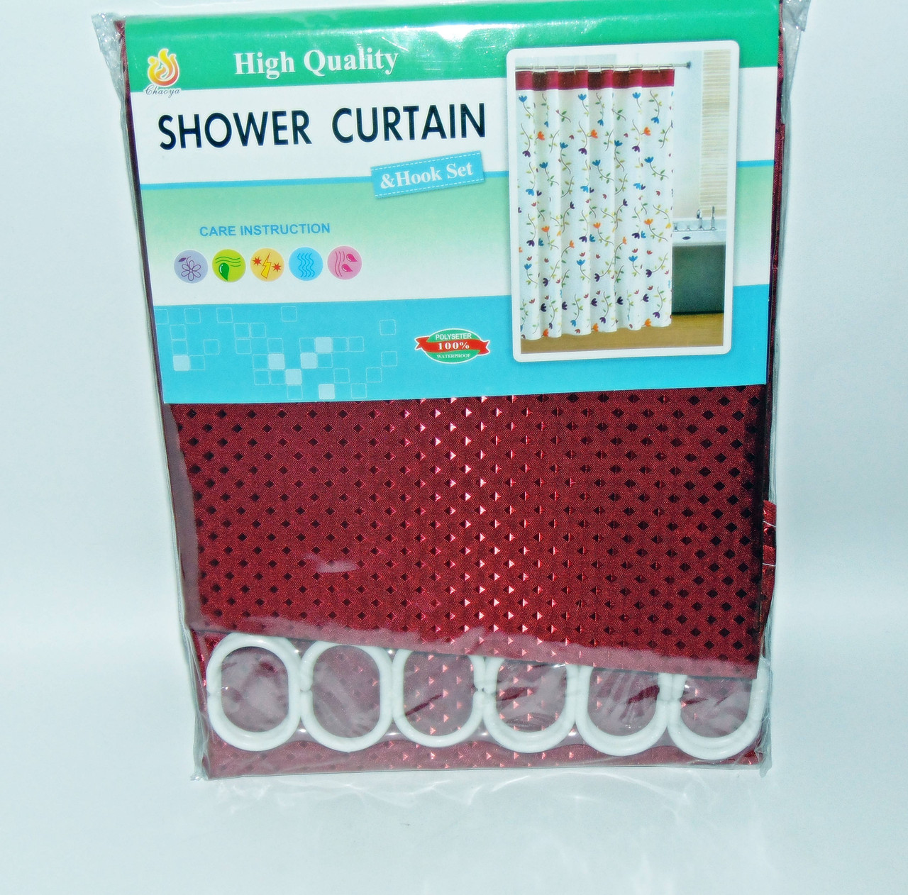 Штора для ванної однотонна бордова