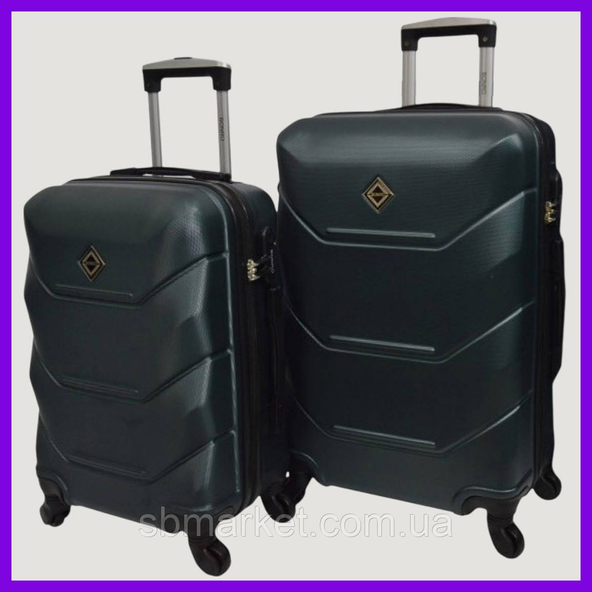 Набір пластикових валіз на колесах Bonro 2019 - 2 шт (M + L) середня і велика смарагдовий з кодовим замком і висувною ручкою