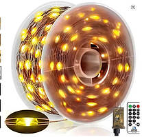 Гірлянда Роса USB 100 м, 1000 LED, зелений дріт, теплий білий, з пультом —