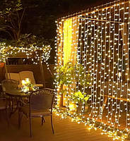 Гірлянда Роса USB 50 м 500 LED, зелений дріт, теплий білий, з пультом