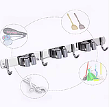 Потрійний тримач з гачками на стіну для утримування швабр і щіток, органайзер настінний для інвентарю нержавіюча сталь, фото 6