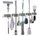 Тримач для садового інвентаря з затискачами 5 шт та гачкоми 6 шт тримач на стіну для швабр і щіток, нержавіюча сталь, фото 2