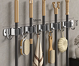 Тримач для садового інвентаря з затискачами 5 шт та гачкоми 6 шт тримач на стіну для швабр і щіток, нержавіюча сталь, фото 6