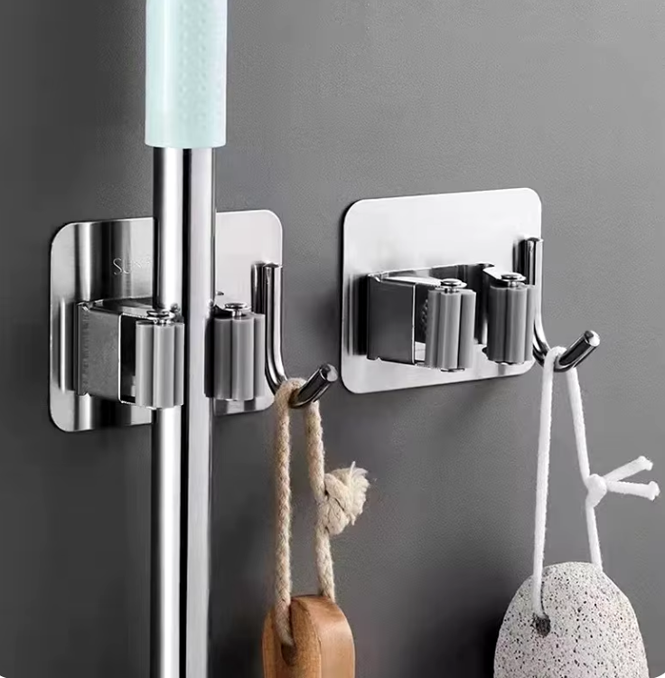 Тримач-кліпса з гачком на стіну для утримування для швабр і щіток самоклейний, фото 1