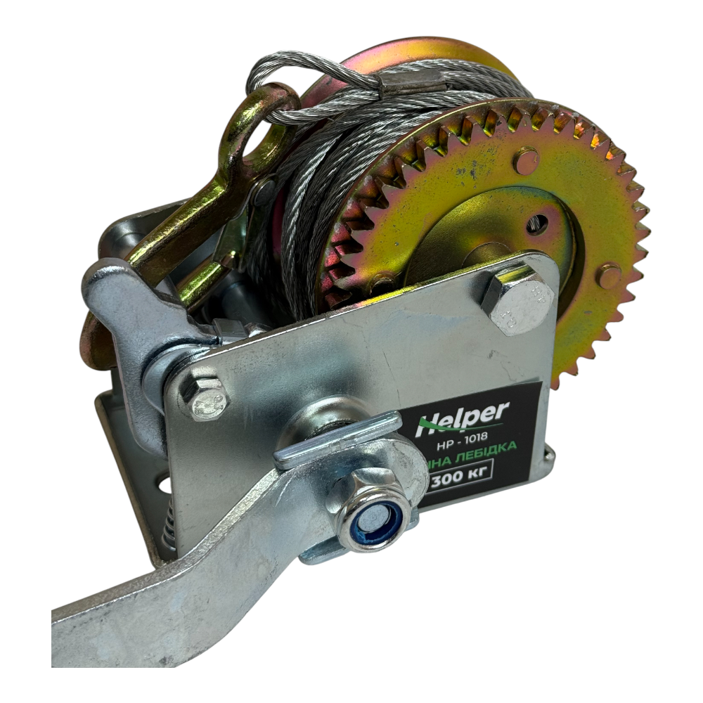Лебідка барабанна тросова лебідка 300 кг Helper HP-1018 600LBS механічна важільна лебідка, фото 1