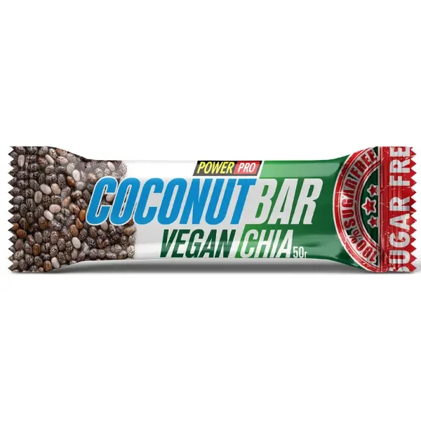 Протеїнові батончики Power Pro Сoconut Bar Vegan Chia без цукру 20x50g, фото 1