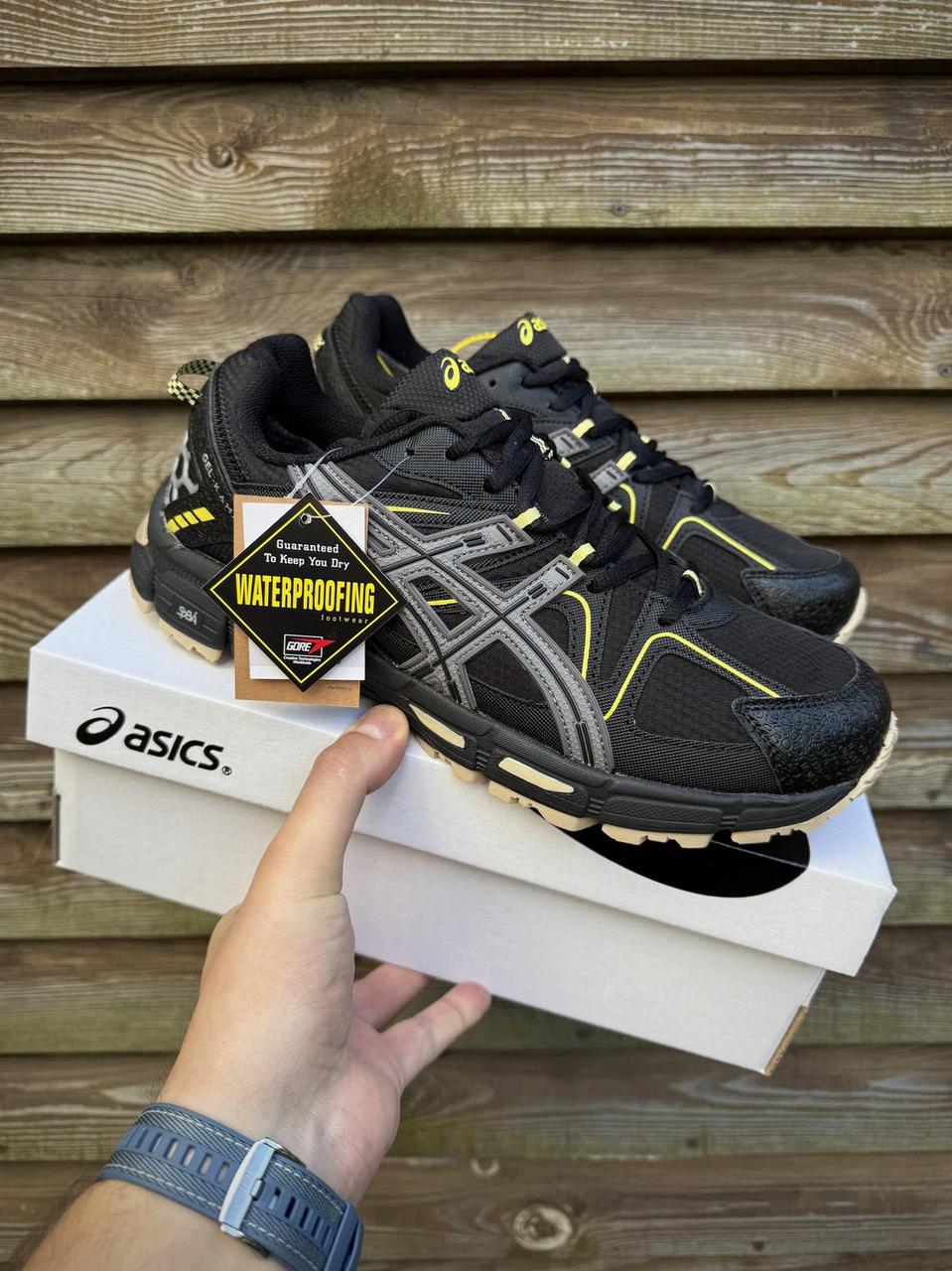 Чоловічі термо кросівки Asics Gel Kahana 8 Waterproof чорні з жовтим для осені, фото 1