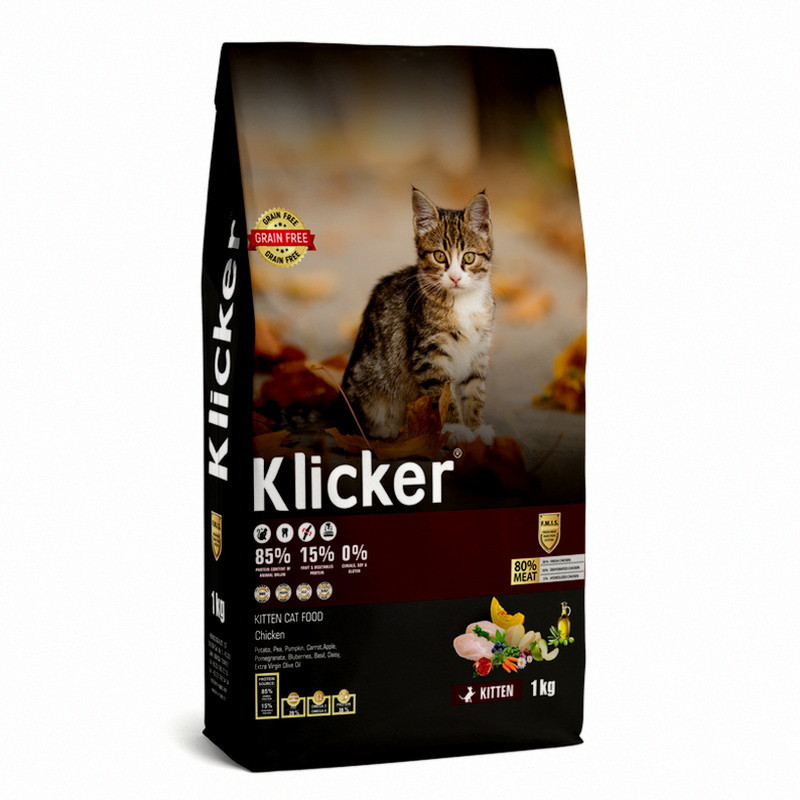 Сухий корм Klicker Холістик беззерновий для кошенят з Куркою 1кг., Оригінал, фото 1