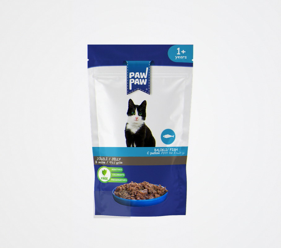 Вологий корм Pawpaw для дорослих котів РИБА в желе пауч 85г., Оригінал, фото 1