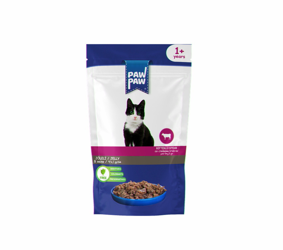 Вологий корм Pawpaw для дорослих котів ЯЛОВИЧИНА в желе пауч 85г., Оригінал, фото 1