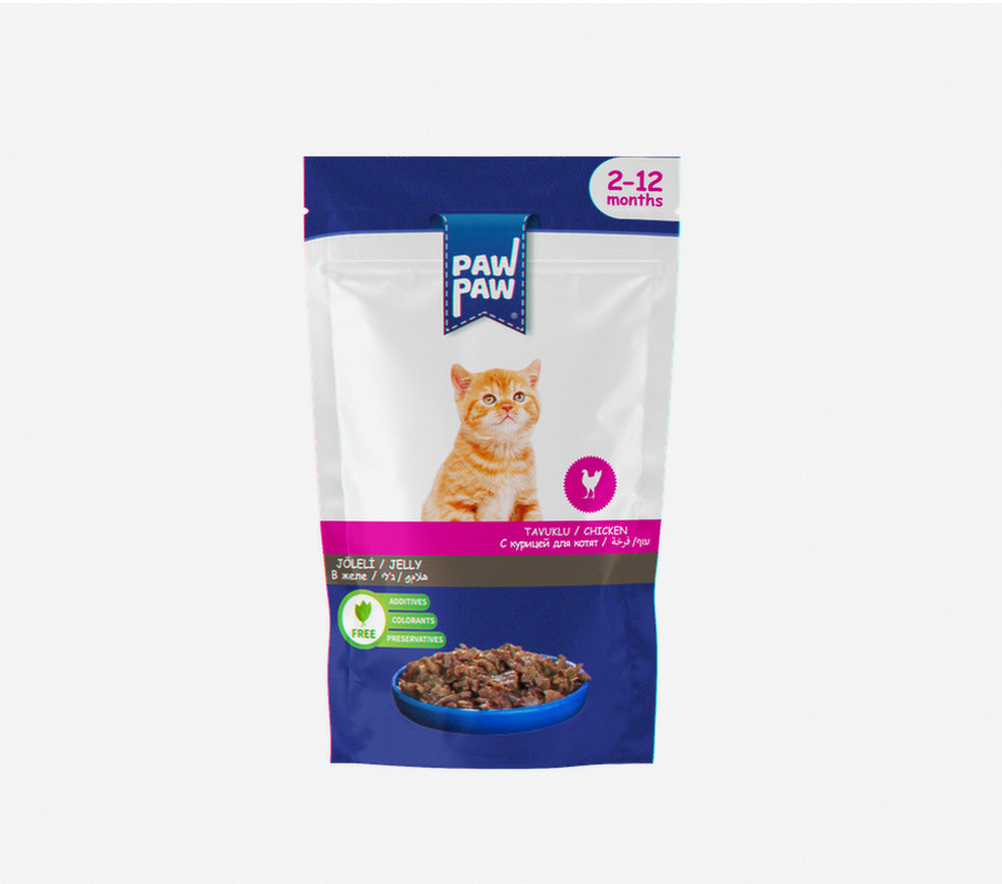 Вологий корм Pawpaw для КОШЕНЯТ КУРКА в желе пауч 85г., Оригінал, фото 1