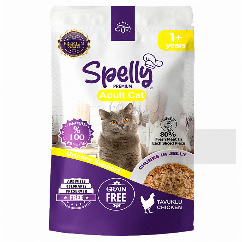 Вологий корм Spelly для дорослих котів КУРКА в желе пауч 85г., Оригінал, фото 1