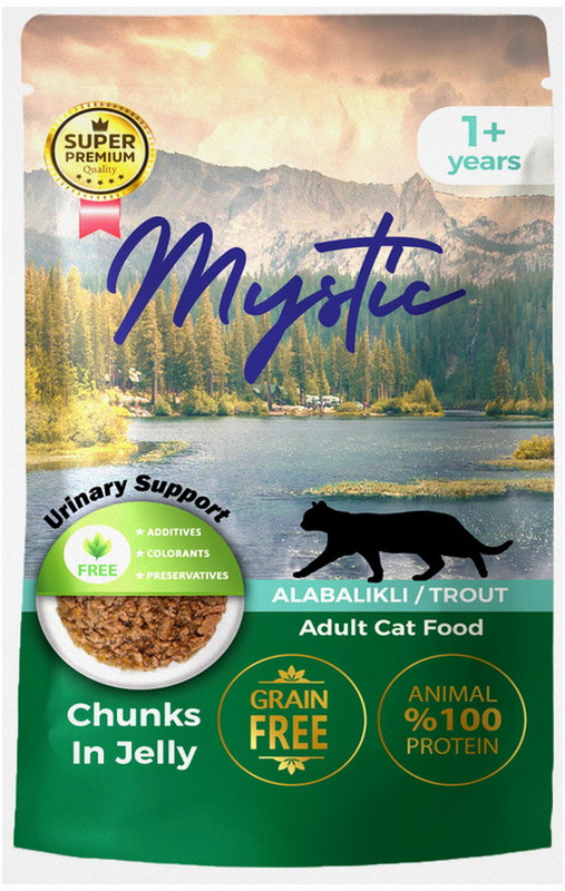 Вологий корм Mystic для котів шматочки в желе з ФОРЕЛЛЮ Пауч 85гр, Оригінал, фото 1