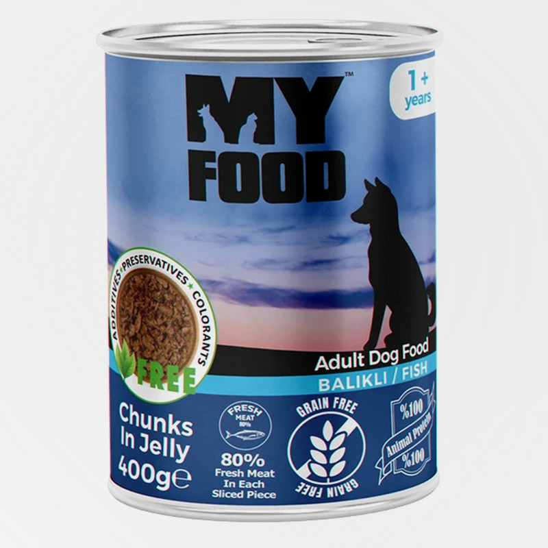 Вологий корм My Food для собак шматочки в желе з РИБОЮ 400гр конс., Оригінал, фото 1