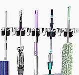 Тримач для садового інвентаря з затискачами 5 шт та гачкоми 6 шт тримач на стіну для швабр і щіток, нержавіюча сталь, фото 9