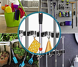 Тримач для садового інвентаря з затискачами 5 шт та гачкоми 6 шт тримач на стіну для швабр і щіток, нержавіюча сталь, фото 5