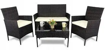 Комплект меблів з ротангу (Диван + 2 крісла + стіл) для саду кафе тераси, Коричневий