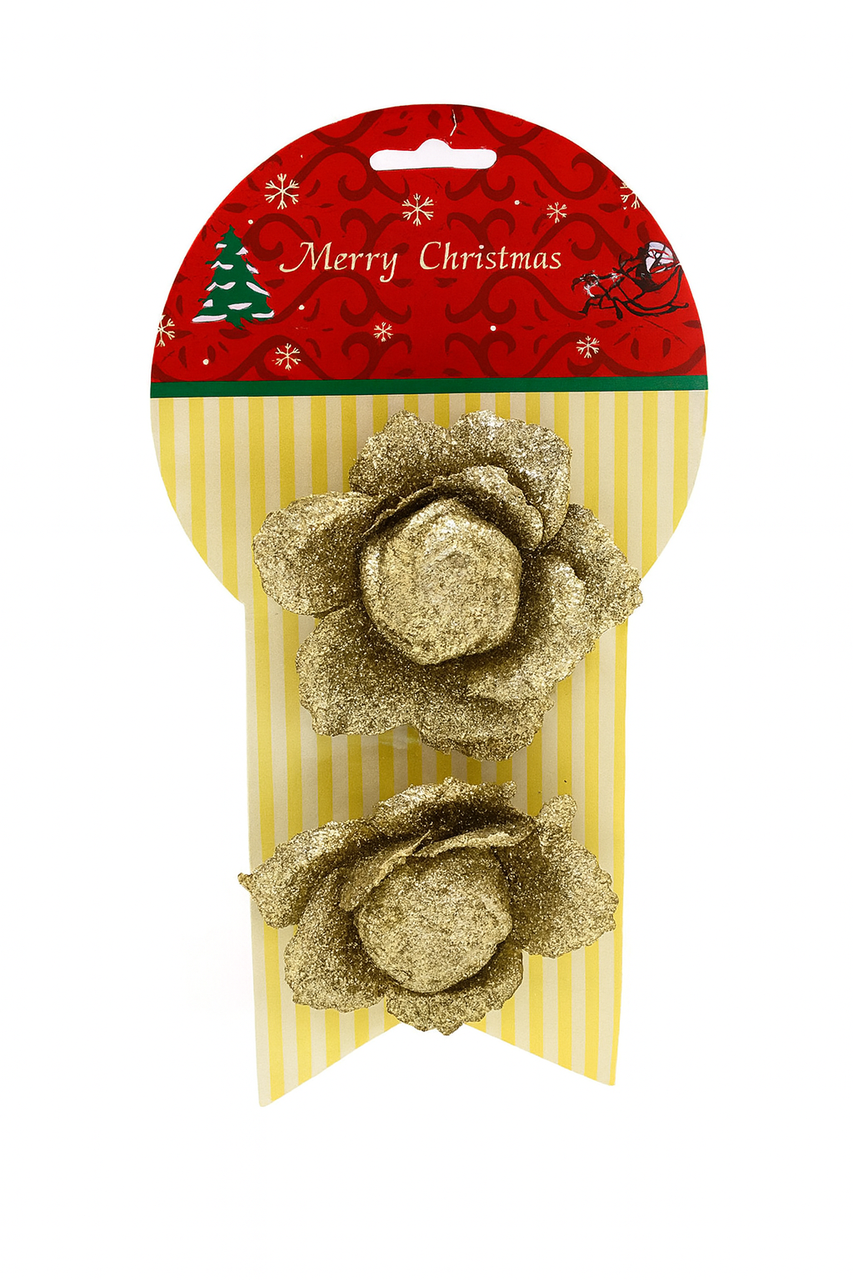 Розпродаж! Набір ялинкових прикрас (2 шт.) Квіти 11 см, Золото