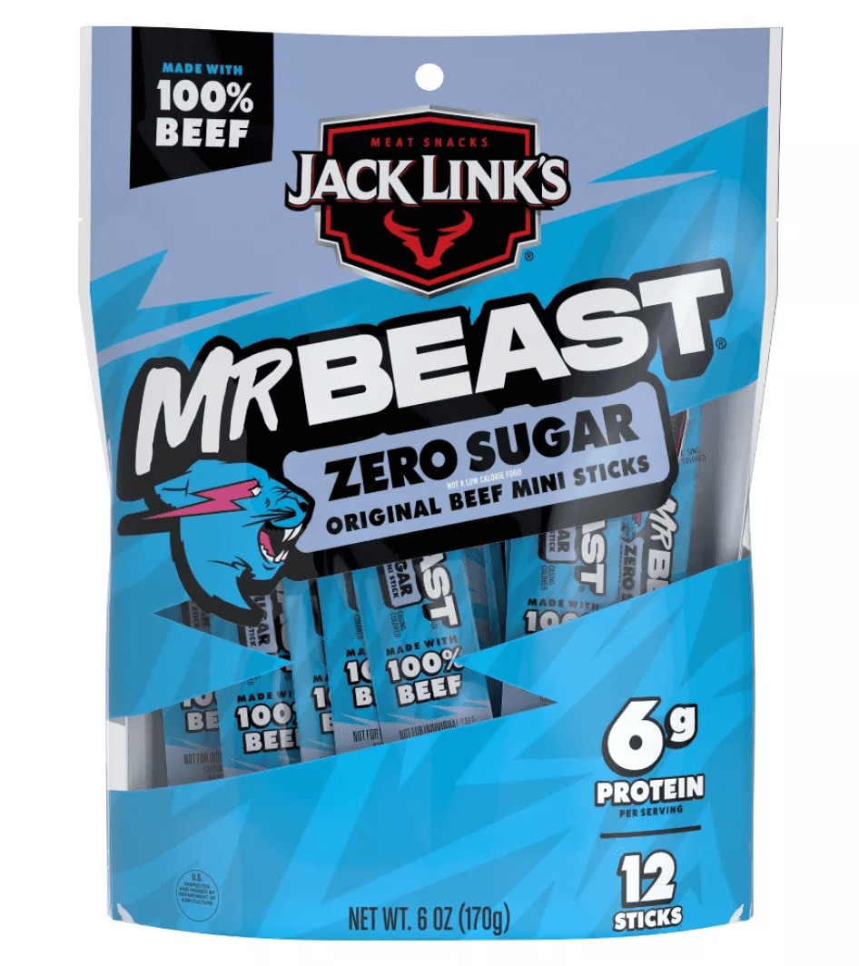 Міні палички із яловичини Jack Link's MrBeast Zero Sugar Mini Beef Sticks Original 12шт, 170г, фото 1