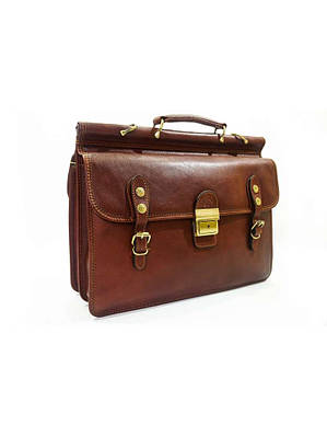 Чоловічий шкіряний портфель діловий стильний для роботи з плечовим ременем на застібках