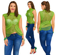 Блуза зеленая из соединенных сеткой плотных мотивов