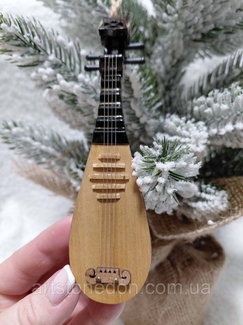 Новорічна підвіска “Міні-лютня” — дерев’яна декоративна іграшка, 14 см, фото 1